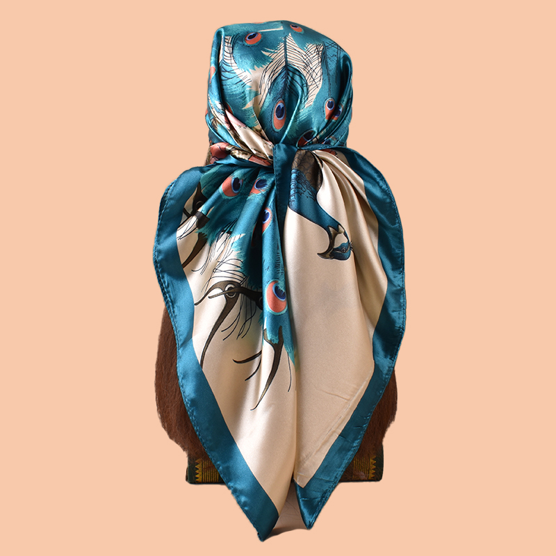 Scarf Silk Square - 1PC Ladies Large Square Scarf Peacock