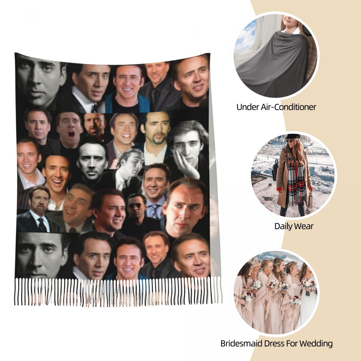 Nicolas Cage Colllage Shawl Wr - огляд і ціна Pashmina Wrap Large
