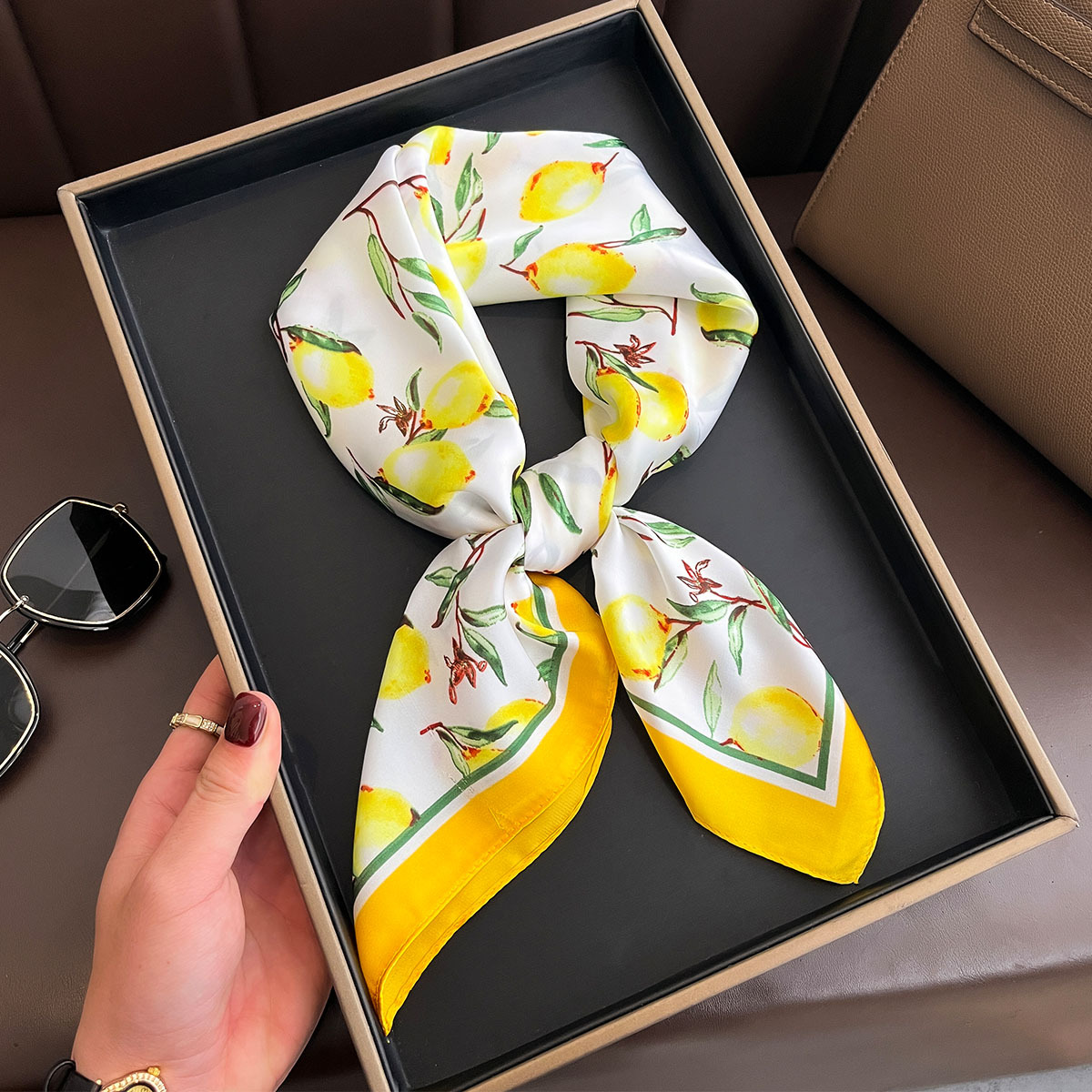 2025 New Yellow Lemon Print Sq - огляд і ціна Ascot Neck Scarf